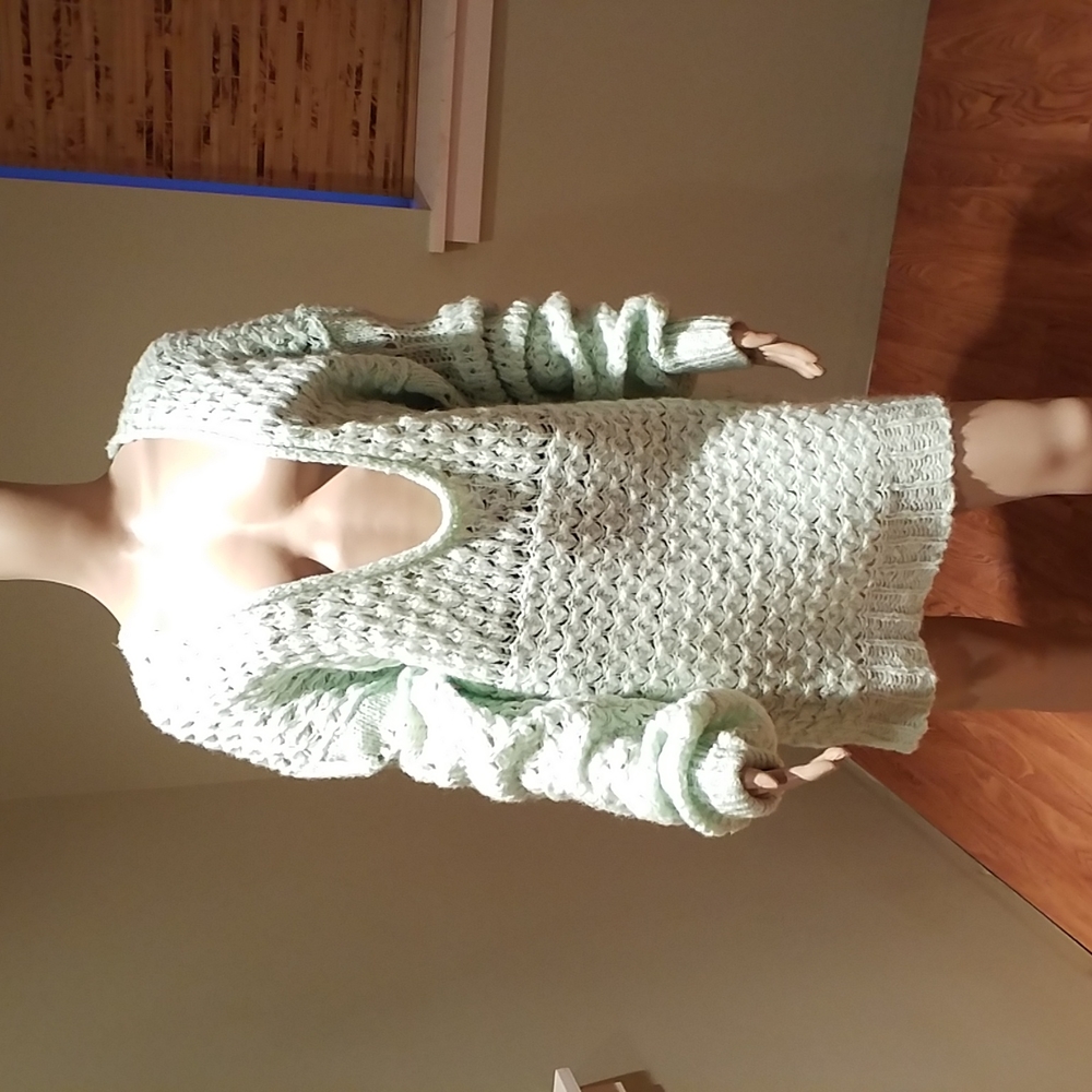 Free People Open Knit Tunic Sweater Or Dress with Plunging Front Size L